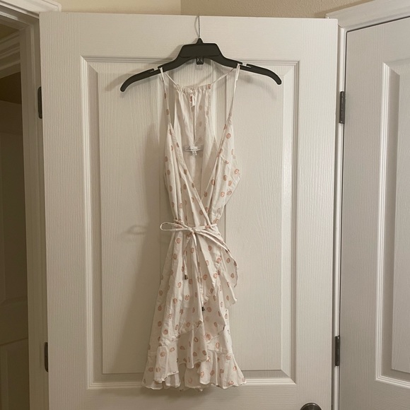 LOVERS + FRIENDS Gigi Polka Dot Print Flounce Wrap Dress in White and Pink - Picture 2 of 13